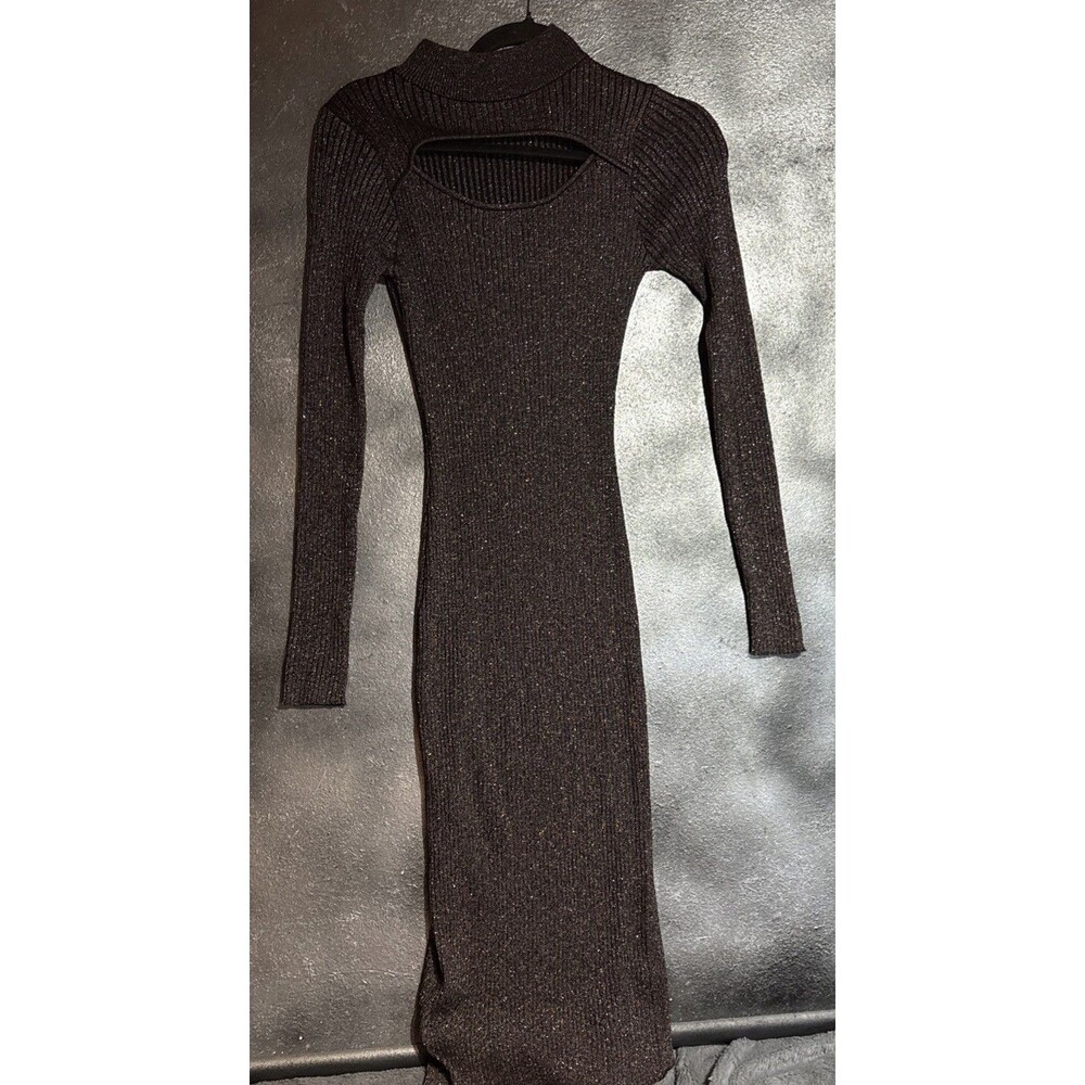 Say What Metallic Knit Long Sleeve Cut Out Sweater Dress Mock Neck Pullover M